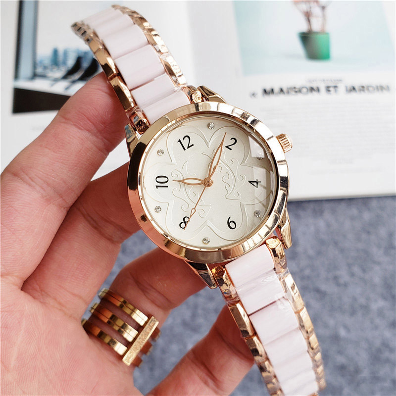 

Brand Watch Women Girl Crystal Flower Style Metal Steel Band Quartz Wrist Watches CH22, Black