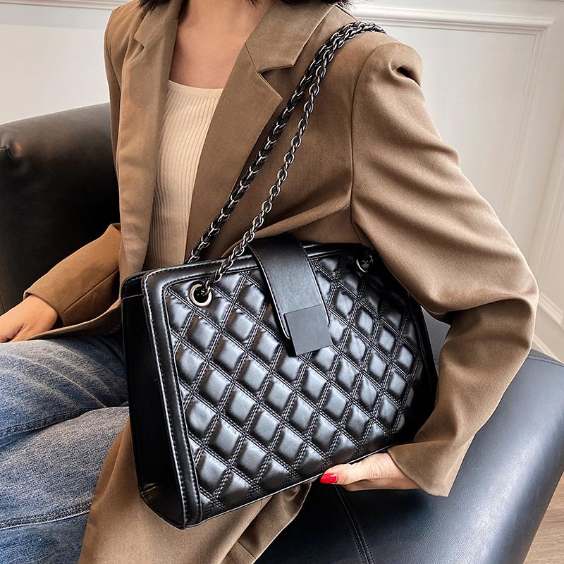 

Fashion Simple Black Casual Large Shoulder Women's Chain Bag Crossbody Plaid Messenger Handbag, White small
