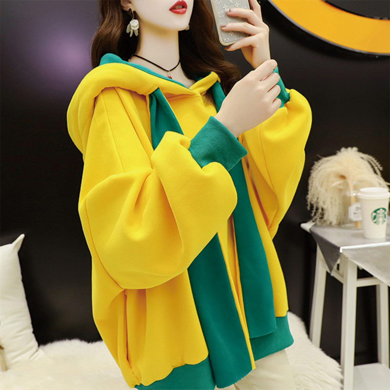 

2021 New Hooded Sweatshirts Casual Solid Patchwork Long Sleeve Thick Fleece Hoodies Fashion Oversized Mid Length Hoodie 3o3r, 03