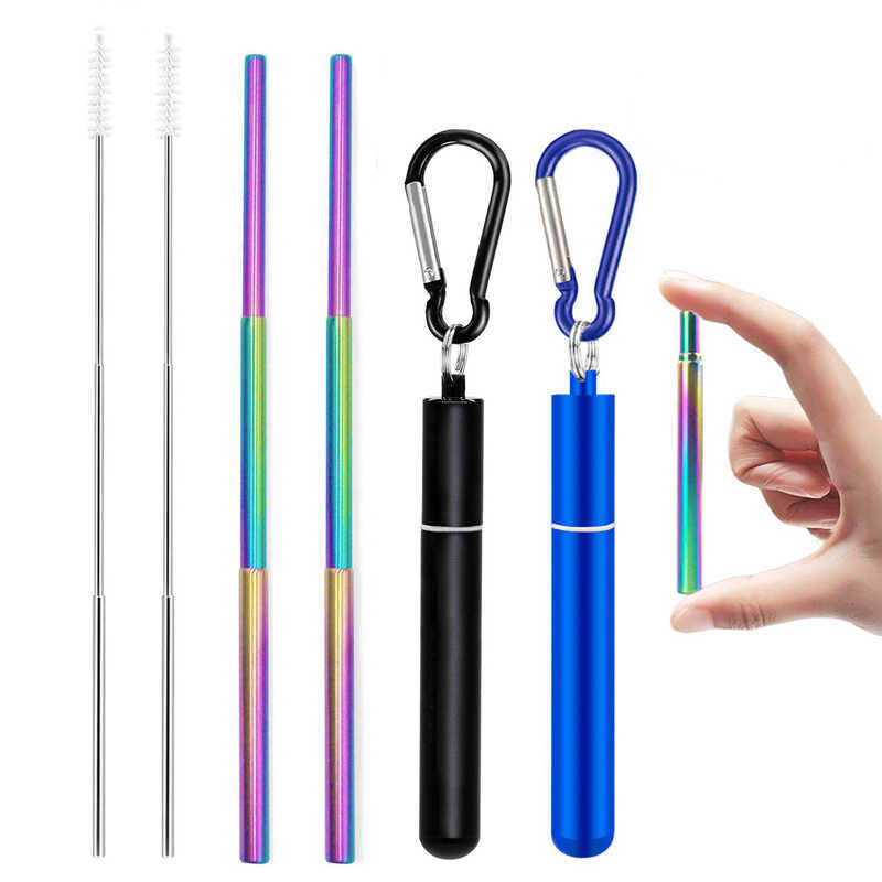 

Telescopic Metal Drinking Straw Collapsible Reusable Straw Portable Stainless Steel Straw with Case and Brush for Travel Outdoor Y0707