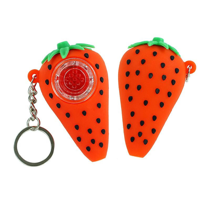 

Strawberry Portable Hookah Silicone Smoking Water Pipe Key Chain Hand Spoon Pipes Accessories Tobacco Bong Wholesale