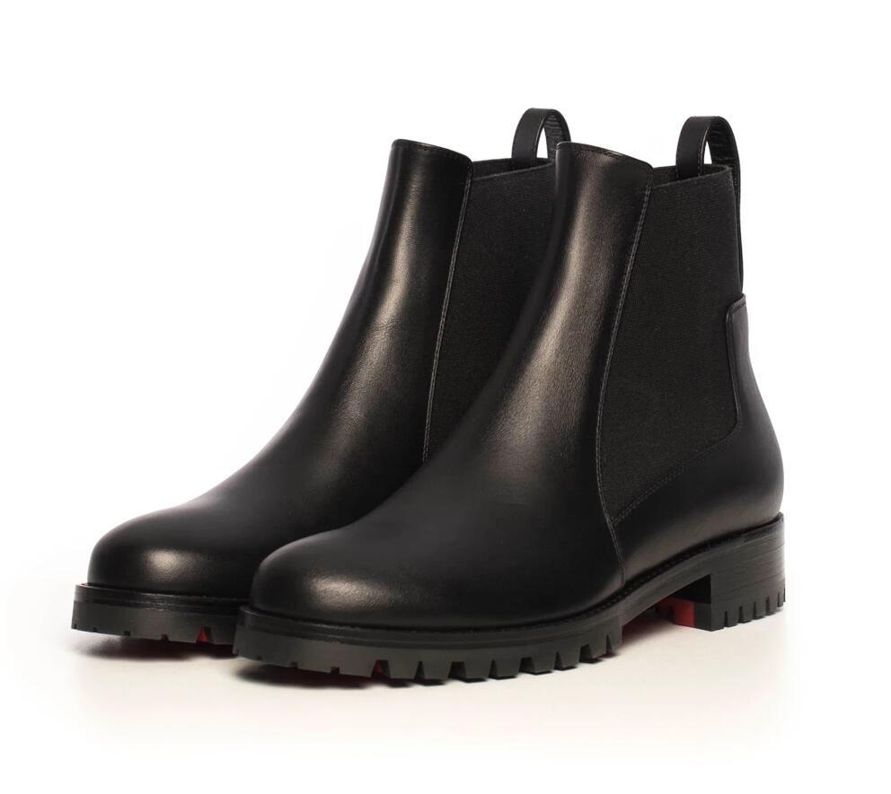 

[Original Box] Brand Women's Red Bottom Booty Marchacroche Lady Ankle Boots Black Genuine Leather Lug Sole Martin Combat Boot EU35-43