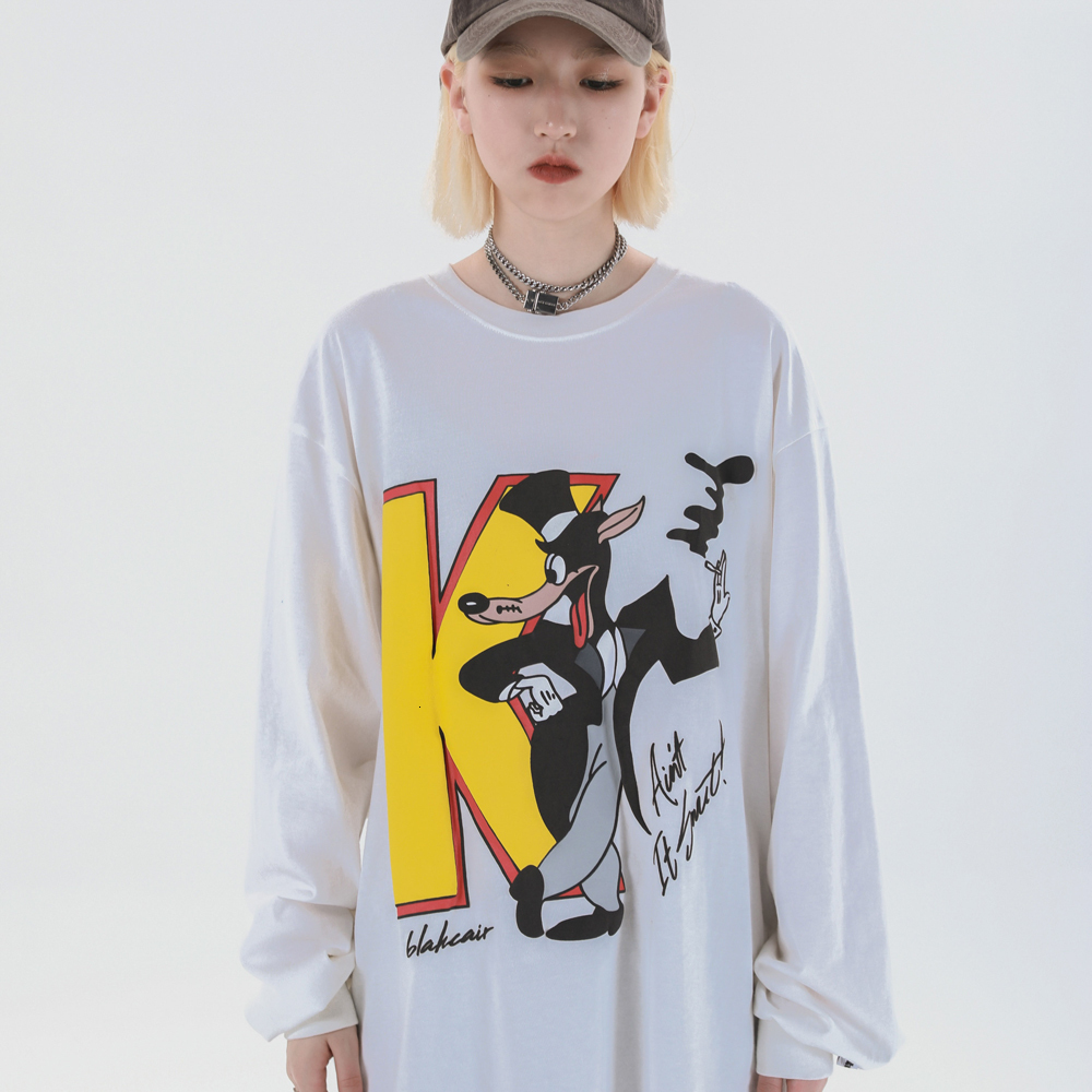 

New 2021 Fall Long Sleeve Harajuku Autumn Tshirt Japanese Cartoon Kawaii Shirts Oversized Streetwear Women Fashion Clothing 90oy, Black
