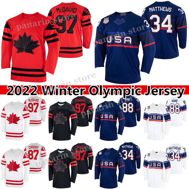 

2022 Winter Olympic Jersey Connor McDavid Sidney Crosby Mitch Marner Auston Matthews Patrick Kane Nathan MacKinnon hockey jerseys, Black;red