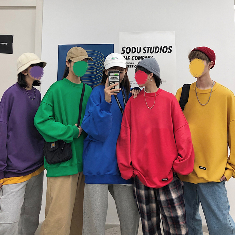 

2021 New Men's Round Neck Coats Solid Male 9 Color Hoodies Cotton Clothes Pullover Casual Loose Sweatshirts Plus Size S-2xl Caxo, Green