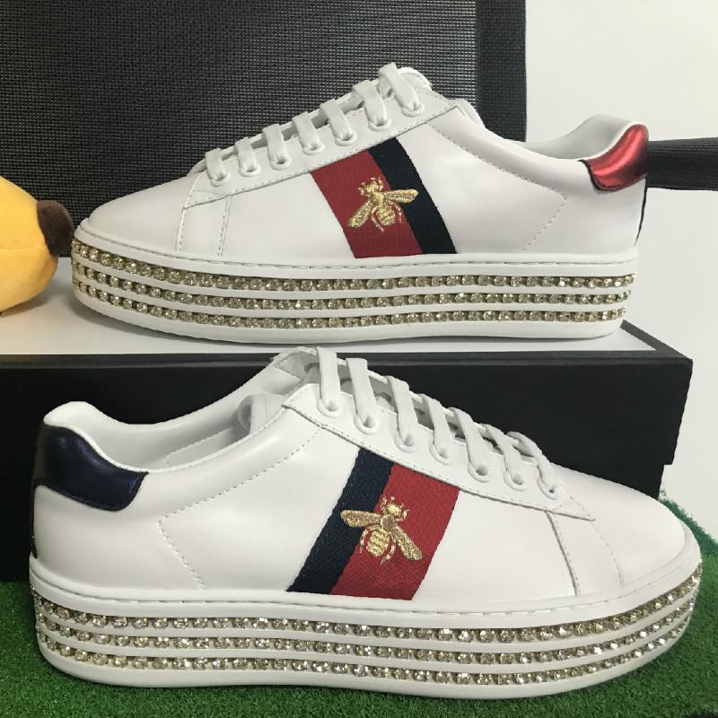 

2021 hot Classic! Fashion Original Designer ACE High-end white Crystal bee red and green stripes Casual Sneaker Womens Casual Shoes with box