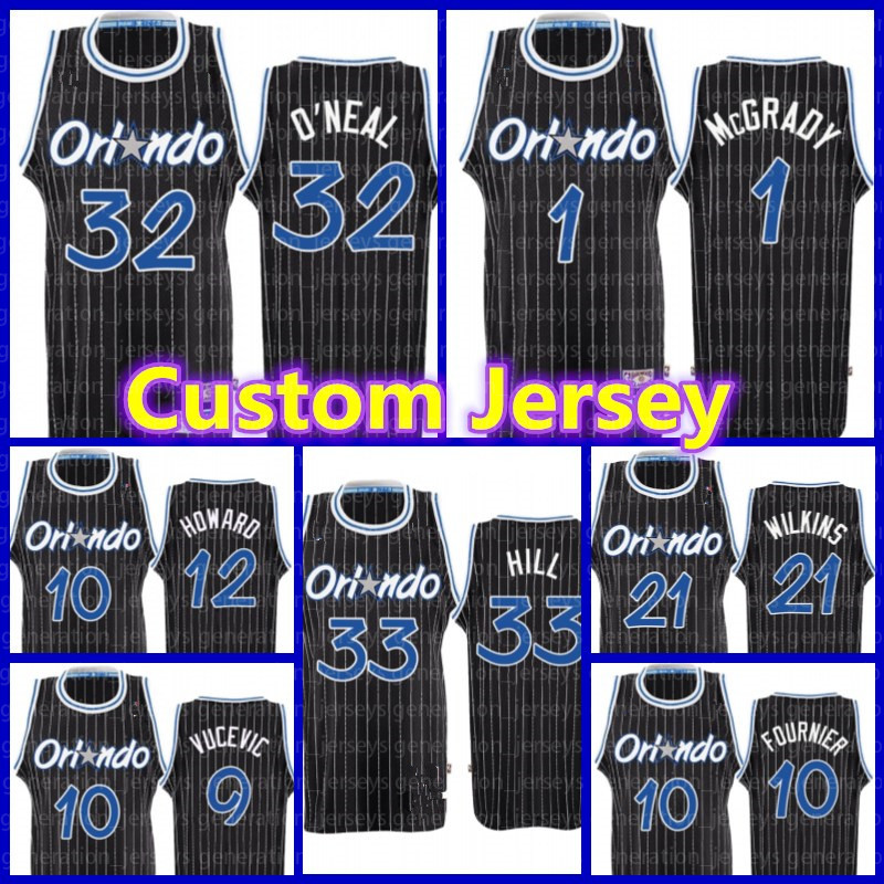 

Custom Orlando Magic Jersey Shaquille 32 O'Neal Penny 1 Hardaway Markelle Basketball Fultz Evan James Fournier Ennis asda, Black;red
