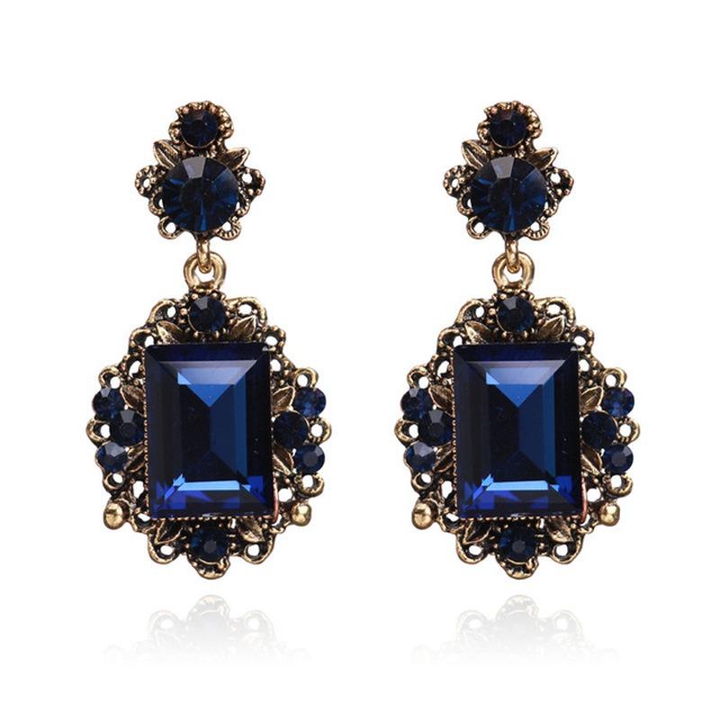 

Hoop & Huggie Stud Earrings Female European And American Fashion Style Jewelry Accessories Gem Inlaid Blue Geometric Square