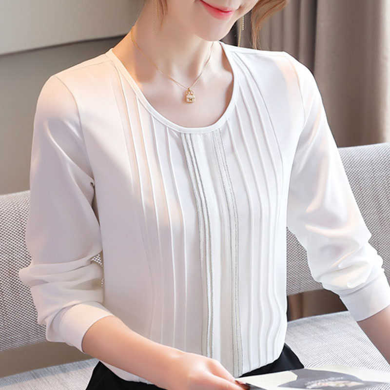 

Autumn Long Sleeve White Blouse Tops Blouse Women Blusas Mujer De Moda O-neck Chiffon Blouse Shirt Women Blouses Blusa D628 210602
