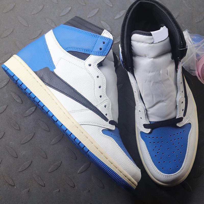 

2021 New Jumpman 1 OG 1S High Mens Basketball Shoes Travis Scotts x Fragment White blue Lychee Skin With North Carolina Suede Womens running Sports