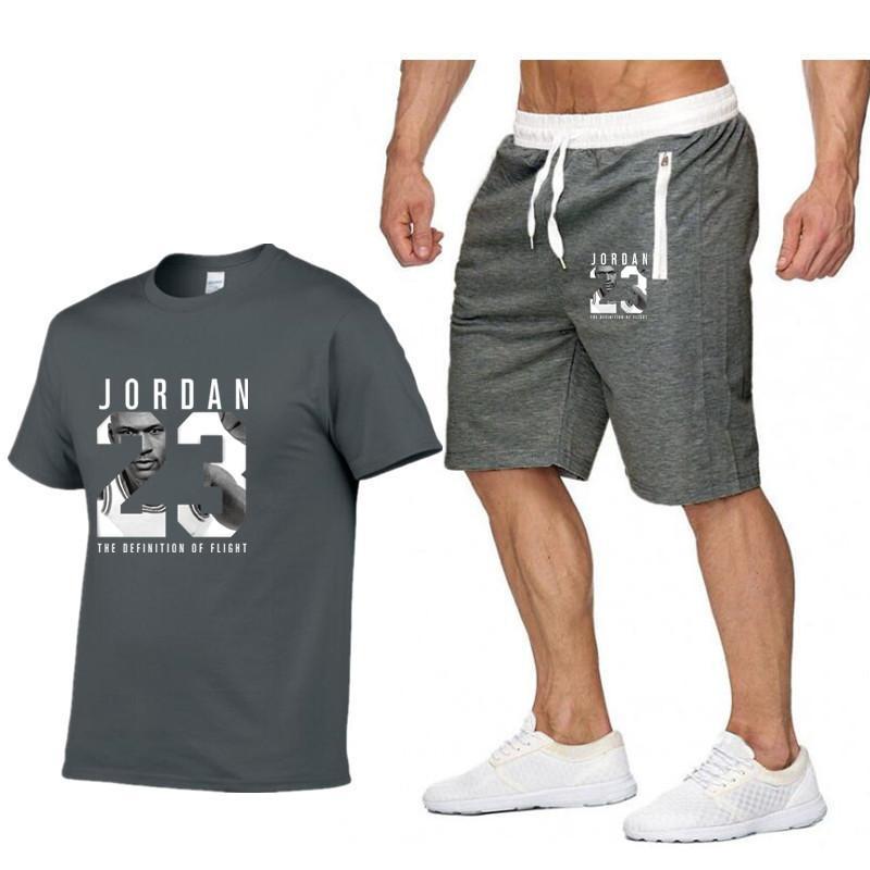

2021 Summer Mens Sets 23short Sleeve Print Tracksuit Men Sportswear Casual 2 Pieces Set T-shirt Shorts Male Clothes Sports, Gray