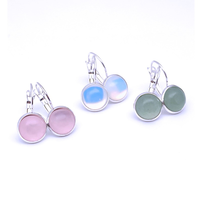 

Silver Plated 10mm Pink Green Healing Crystal White Turquoise Charms Earrings Geometric Natural stone Earring For Women Jewelry