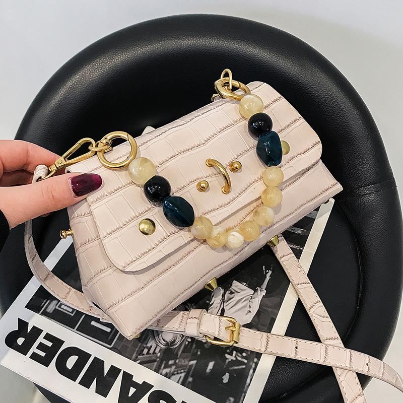 

Queenie Fashion Bag Small Chain Flap Bag Cross body Crocodile Pattern Stone Grain Shoulder Messenger With Bending, Black