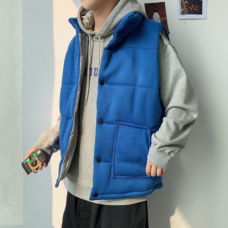 

2021 New Winter Thicken Men's Warm Fashion Casual Cotton Men Streetwear Loose Korean Style Stand-up Collar Vest Jacket -5xl 8ryt, Black