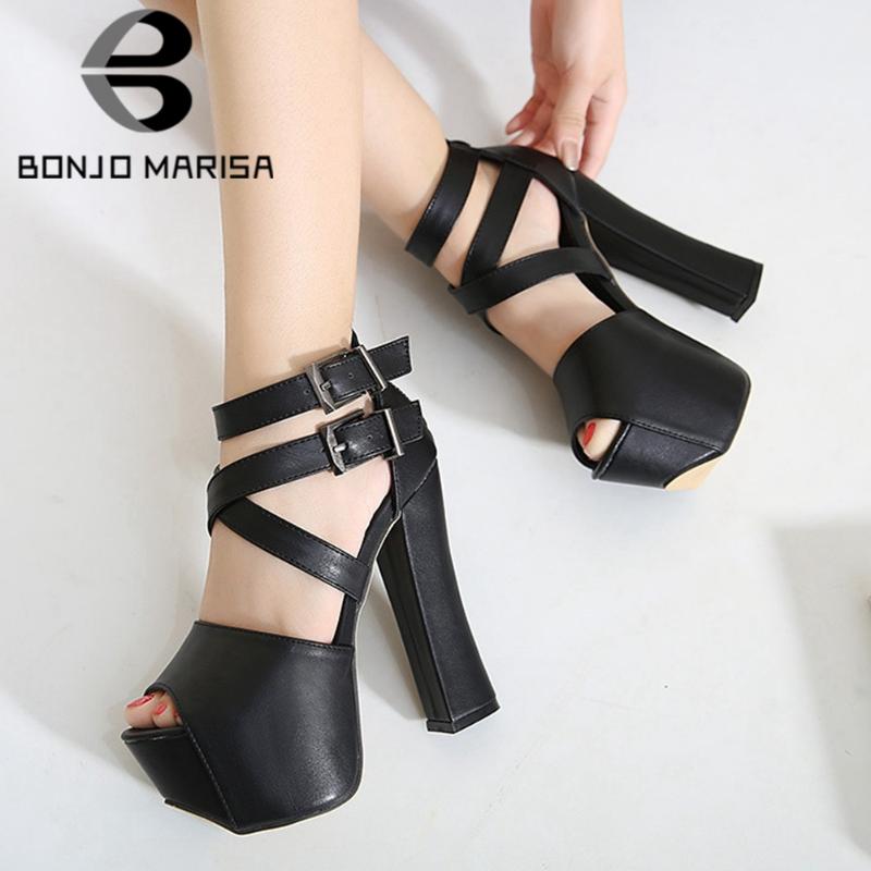 

BONJOMARISA Ins Hot Sale Female Sandals Black Buckle Strap Zipper Platform Sandals Women High Heel Elegant Party Shoes Woman