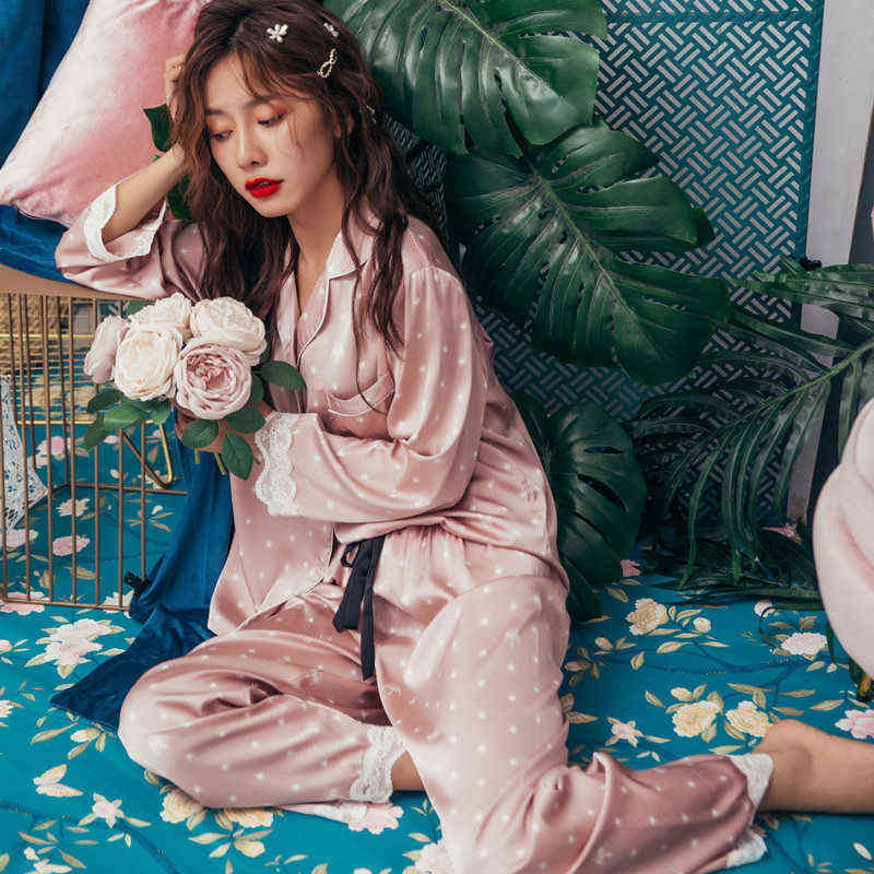 

Lisacmvpnel Print Fashion Women Pajama Set Sweet Lace Cuff Trousers Long Sleeve Suit Pyjamas 211109, Black