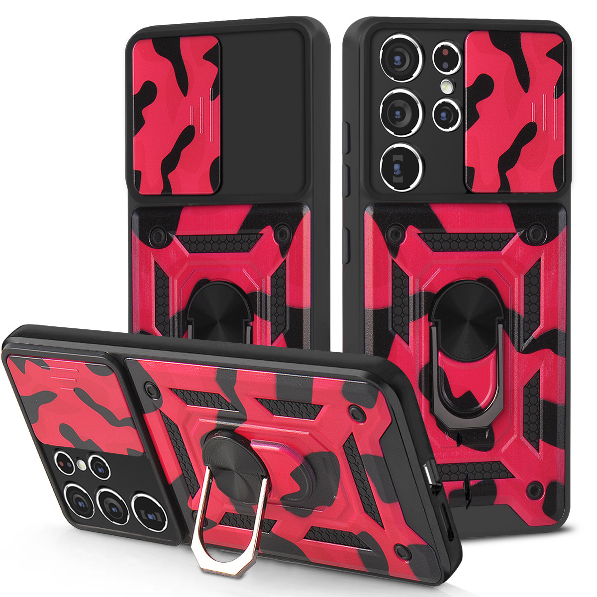 

Armor ring Bracket Push Phone Cases For Samsung S21 Ultra Camouflage Shunjia Window Goggles Anti-fall K40, Light green
