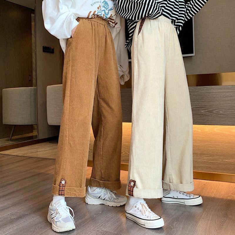 

Women's Pants & Capris Spring Thin Corduroy Women Loose High Waist Wide Leg Casual Straight Cut Out Trousers Female, Black;white
