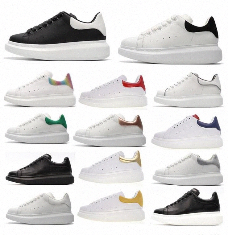 

[with box] designer men shoes fashion women mens velvet suede leather lace up platform oversized sole luxury sneakers mcqueens white black c