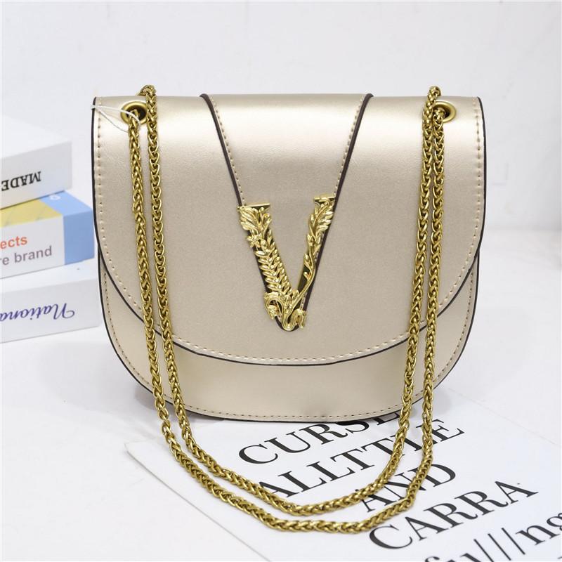 

Evening Bags 100 % Genuine Leather Semicircle Metal V Chain Shoulder Messenger High Quality Women Purse And Handbags
