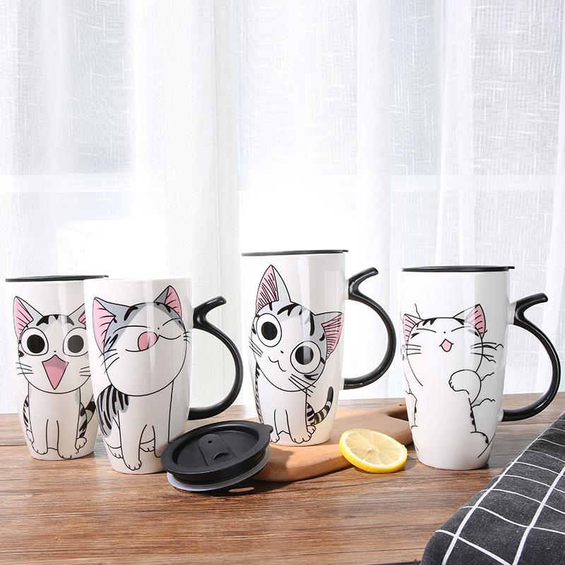 

Mugs 600ml Cute Cat Ceramics Coffee Mug With Lid Large Capacity Animal Creative Drinkware Tea Cups Novelty Gifts Milk Cup