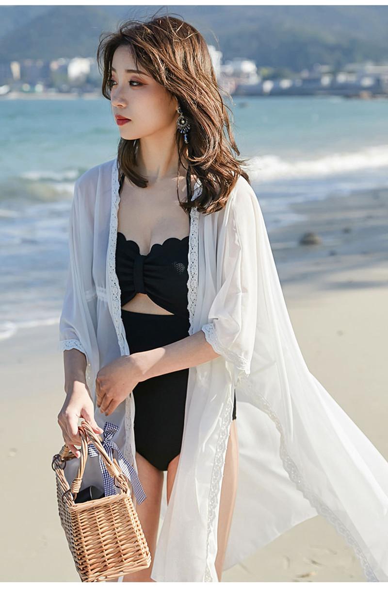 

Schiffon loose summer beach coat Wenquanbijini bathing suit tunic in the long suntan cardigan, White