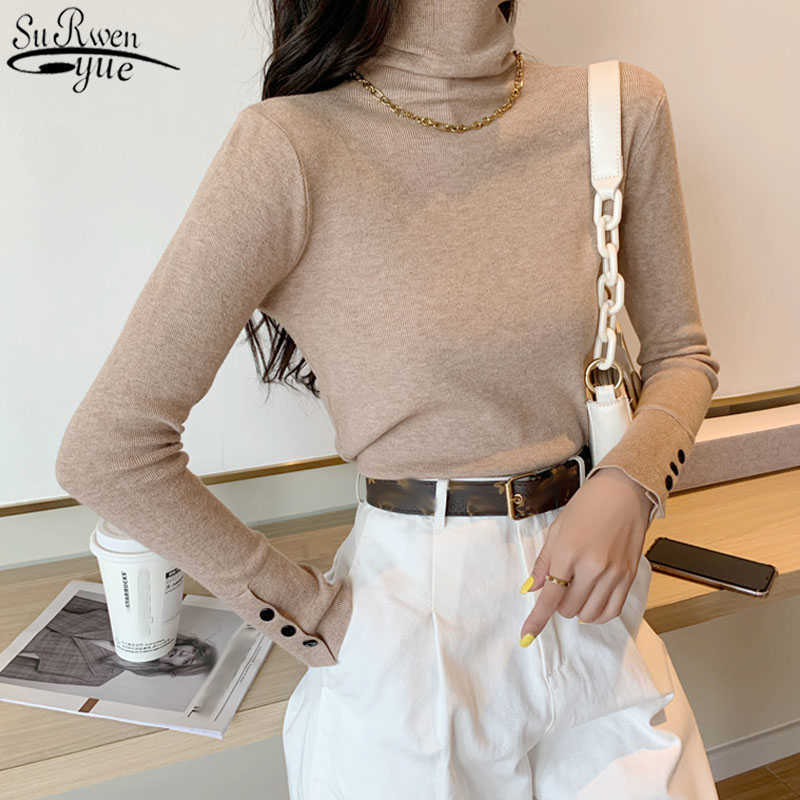 

Spring Winter Vintage Turtleneck Sweater for Women Solid Long Sleeve Pullover Bottom Knitwear Tops Pull Femme Chic 12743 210527, Camel