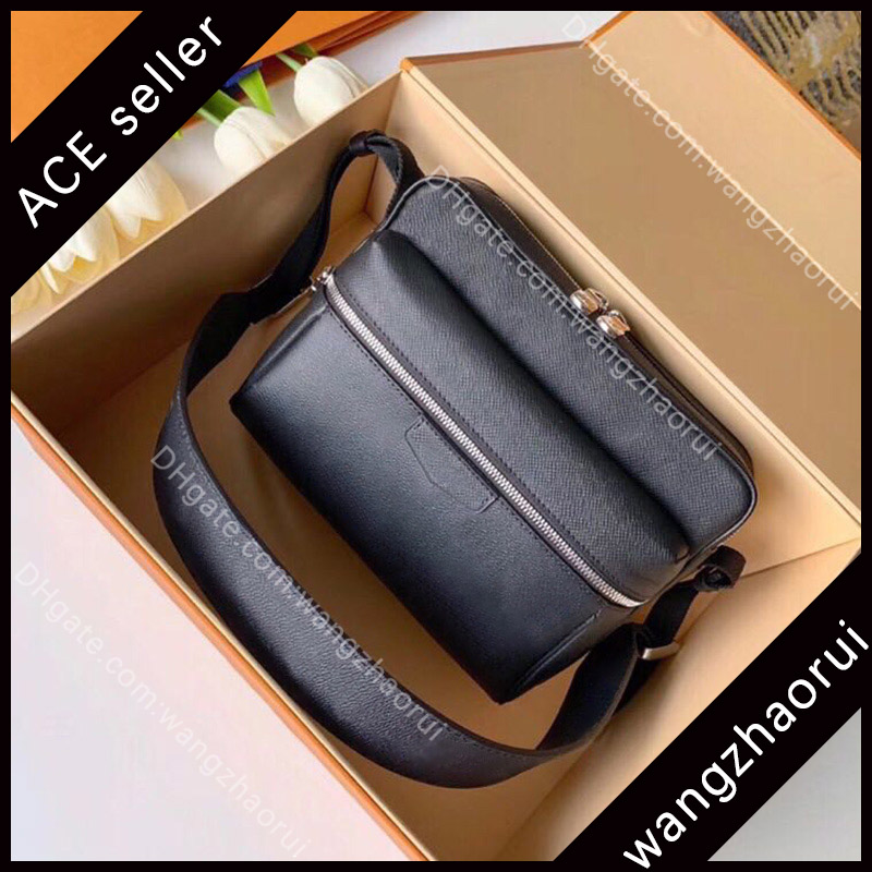 

Top quality genuine leather wallet men's messenger bags mini purse classic men cross body bagss with box A003
