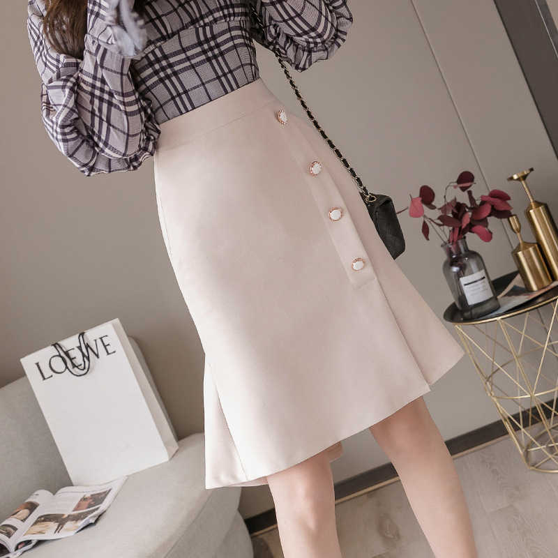 

Spring and Autumn Women' Skirts High Waist Elegant Ladies Office Bust Dovetail Quality Professional Wear 210527, Black