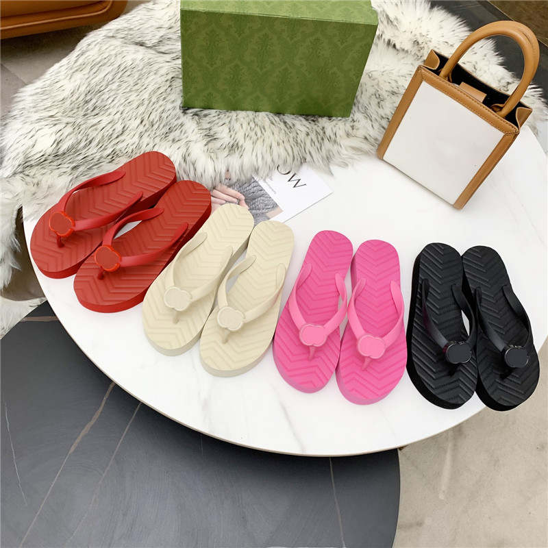 

Ladies Slippers Designer Beach Flip Flops Bathroom Slipper Classic Buckle Decorative Sandals Platform Shoes Flat Jelly Womens Shoe High Heels 35-42, With original box