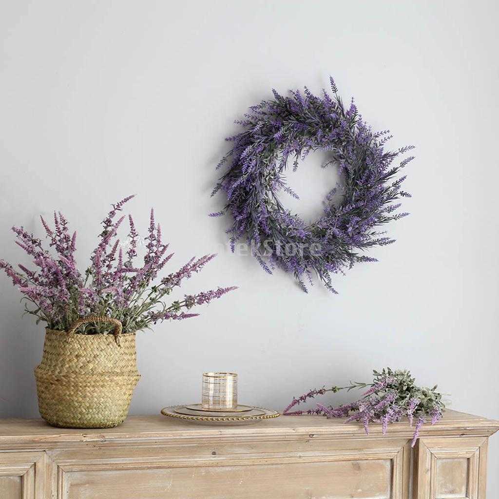 

18 Inch Large Lavender Wreath Base Flower Farmhouse Garland Front Door Wall Hanging for Wedding Home Decor Q0812, Purple