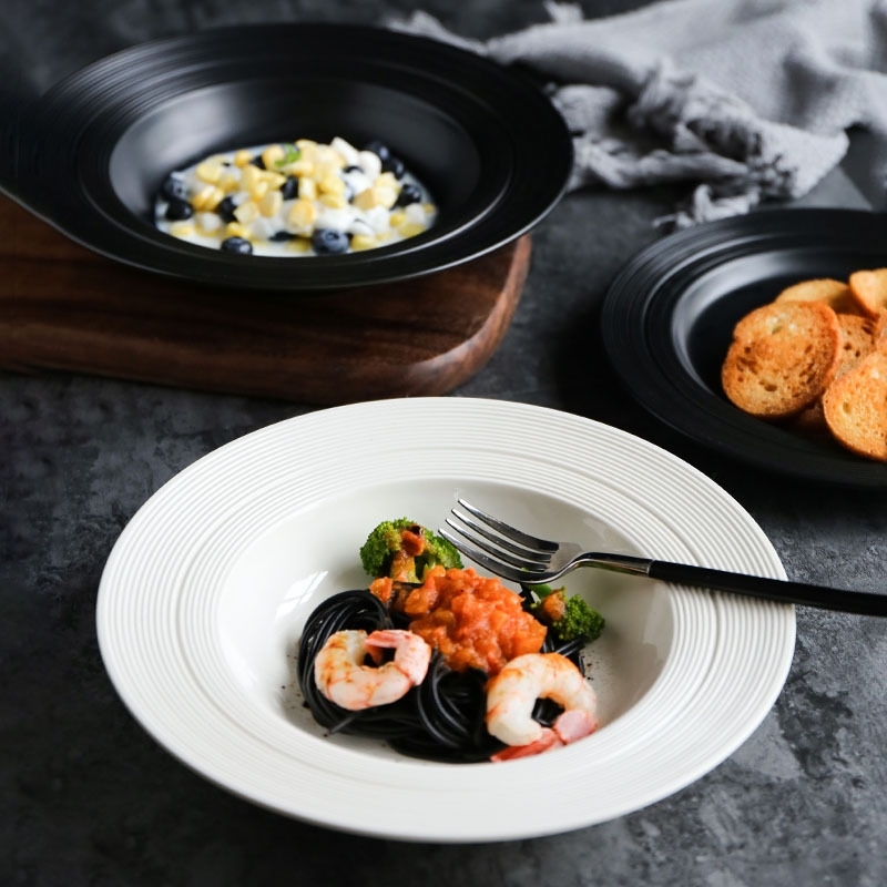 

Brushed thread ceramic straw hat dish pasta, Western food soup deep plate, salad plate