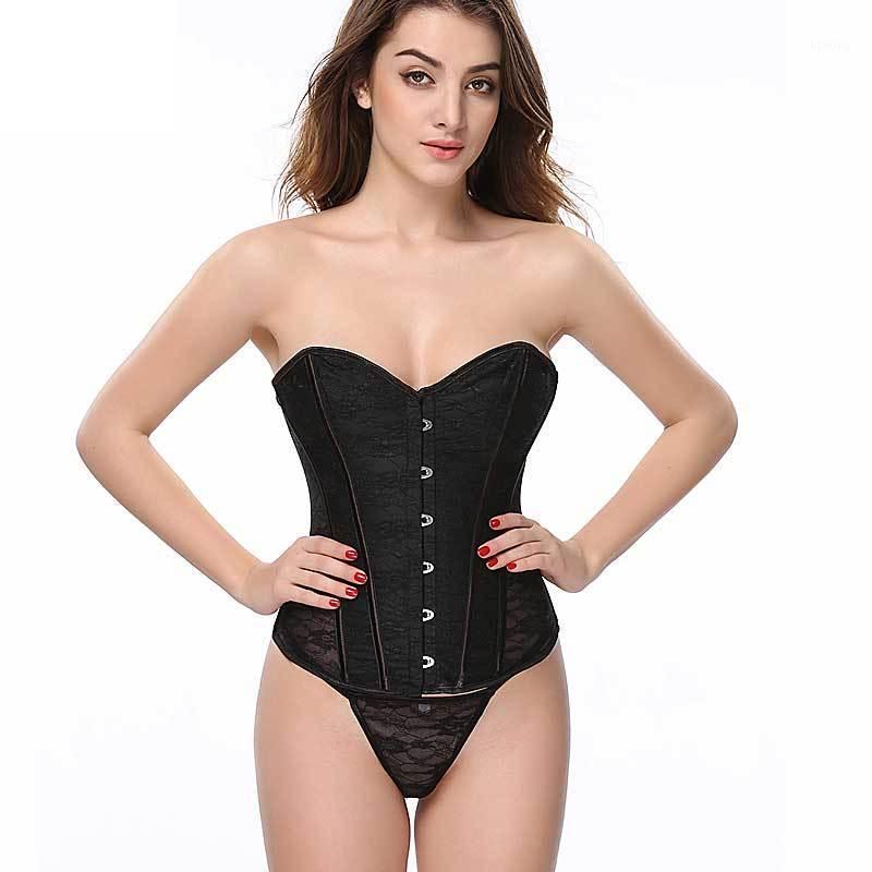 

Bustiers & Corsets Waist Trainer Slimming Body Corset Top Front Busk Closure Spiral Steel Boned Bustier Solid Shaper Lace Floral Overbust, Black