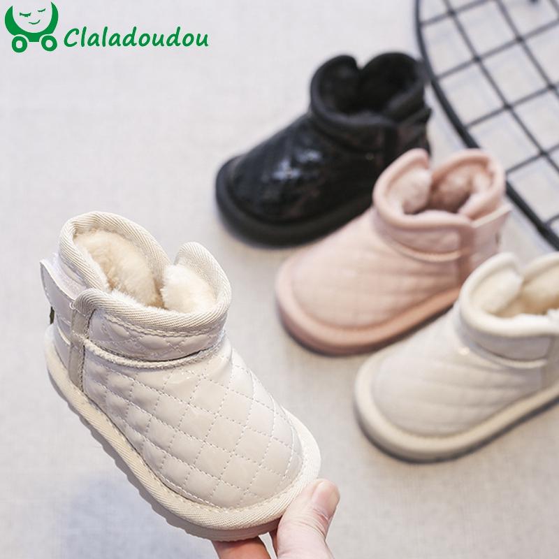 

Boots 12-16cm Water-proof Baby Girls Boys Snow Boots,Solid Sewing Fashion Ankle For Kids,Warm Plush Winter Shoes Infant, Black;grey
