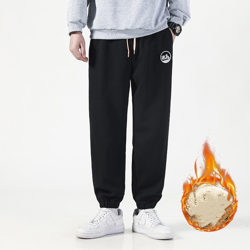 

Men's Pants White Black Gray Men Plus Velvet Padded Sweatpants Classic Fashion Fleece Warm Elastic Trousers Male Brand Loose Tie Feet