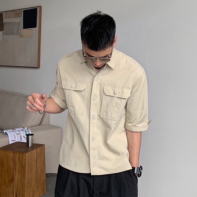 

Bar uncle summer men's half sleeve shirt cotton loose American stitching Pocket Shirt fashion coat, White;black