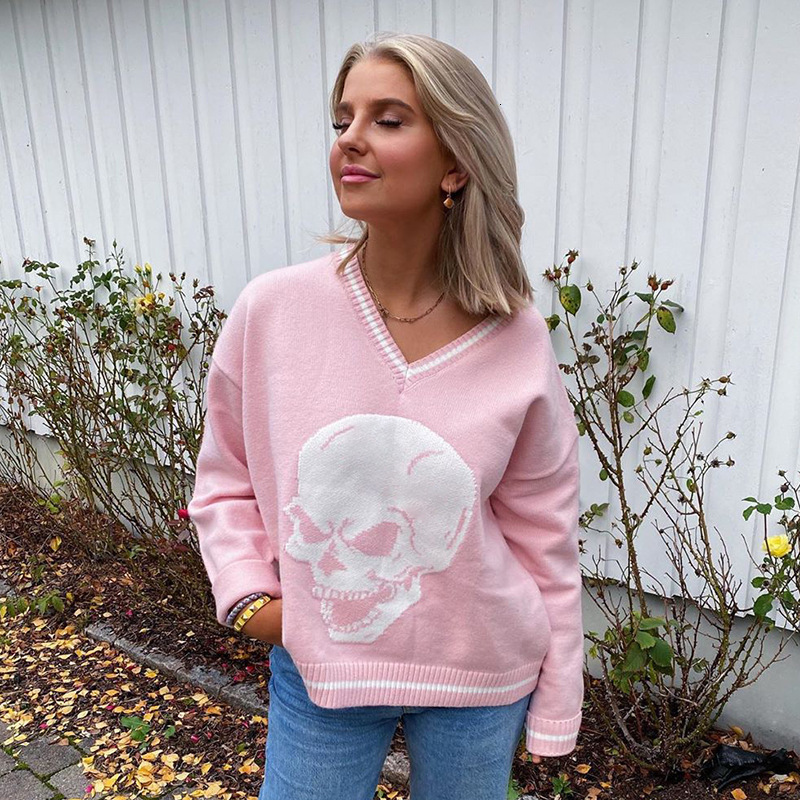 

2021 New Deeptown Inverno Feminina Moda Esqueleto Impresso Pulver Feminino Manga Longa Casual Tops Solto Estilo Preppy Camisola 6abc, Gray