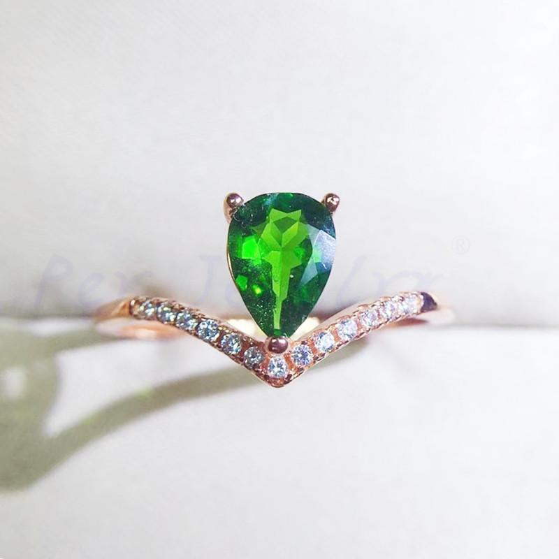 

Cluster Rings Per Jewelry Natural Diopside Drop Style Crown Ring 4*6mm 0.4ct Gemstone 925 Sterling Silver Fine Q20422125, Golden;silver
