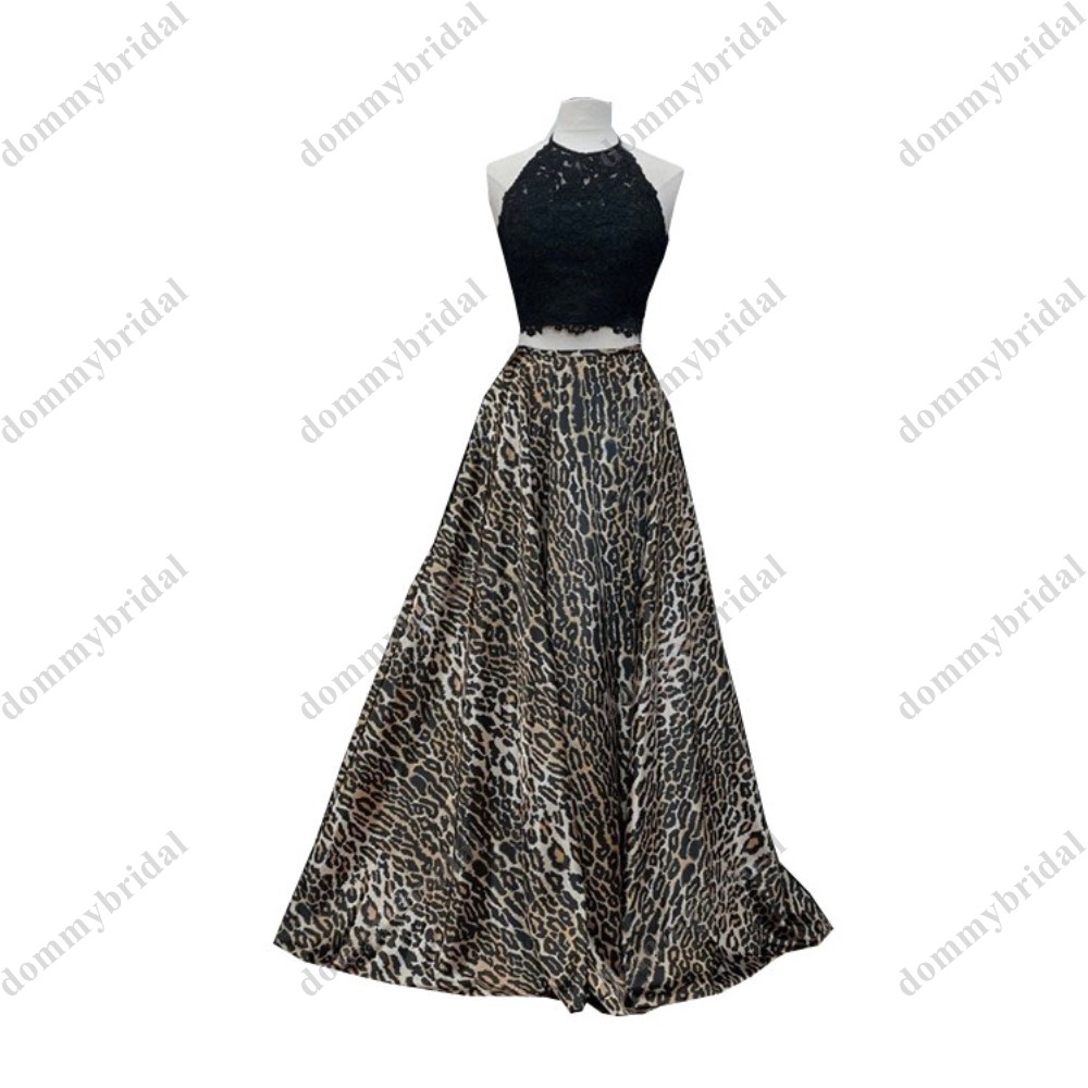 

2022 Sexy Leopard Black 2 Pieces Prom Bridesmaid dresses Halter A line Applique Lace African Satin Long Cocktail Homecoming Evening gown, Dark red