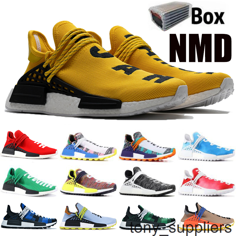

NMD Pharrell Sun Glow HUMAN RACE Pharrell Williams Men Women Hu Pharrell Solar Pack Red BBC blue plaid Running Shoes Sneakers With Box