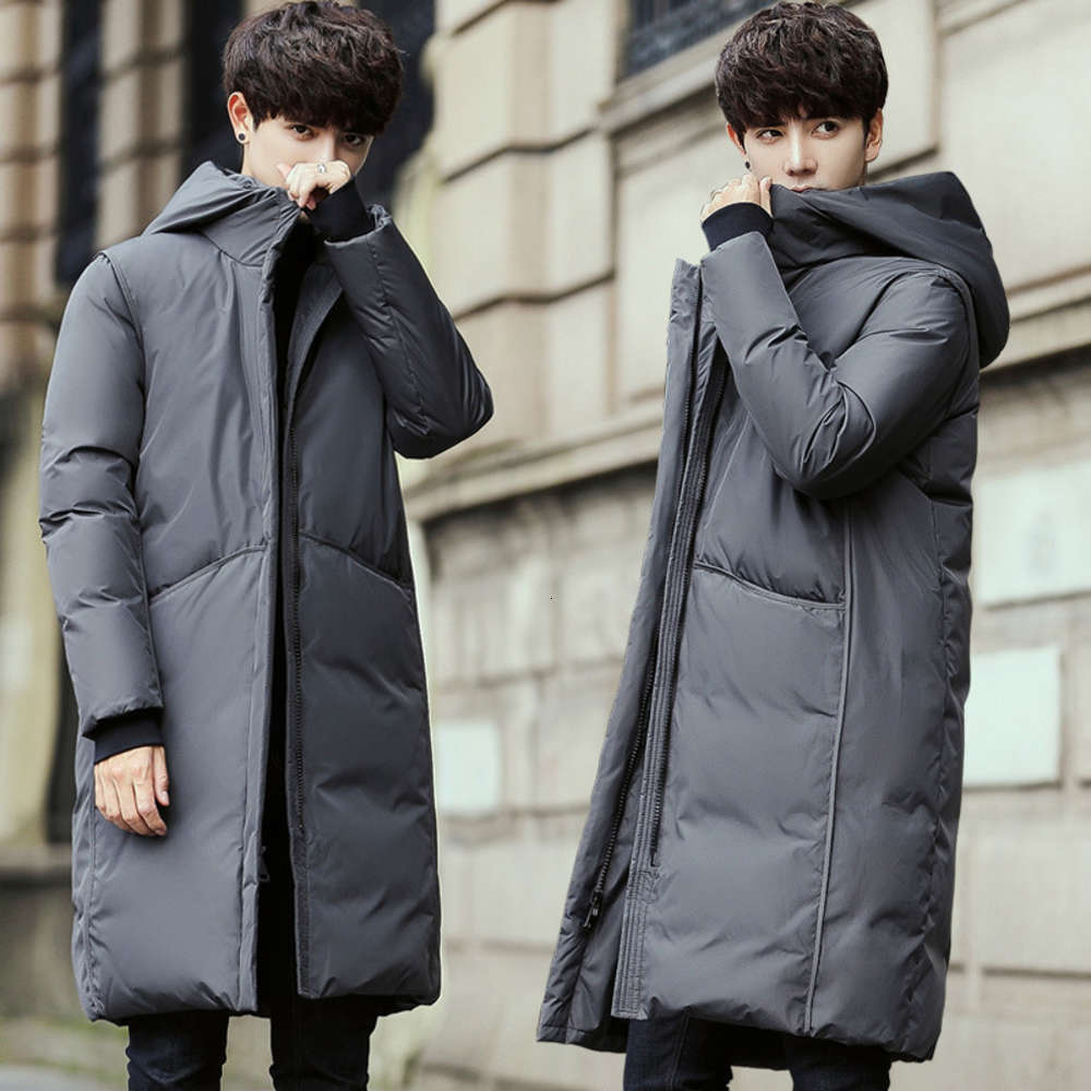 

2021Cotton padded men's 2020 Korean slim fit winter clothes new young students middle and long style bread Hooded jacket straight, Gray