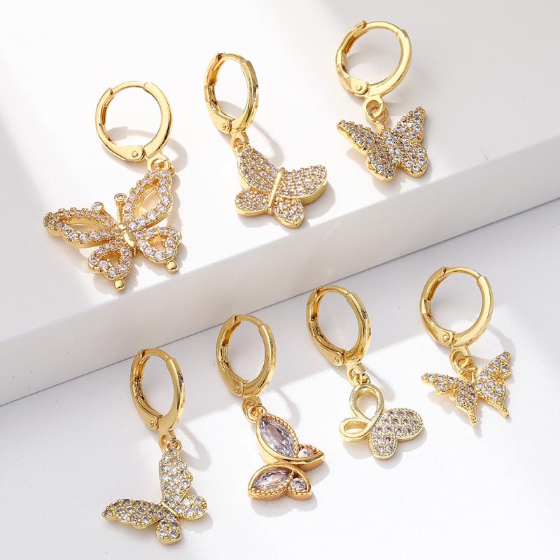 

Dangle & Chandelier Butterfly Earrings For Women Gold Animals Necklace Micro Pave Zircon CZ Copper Cute Earring Trendy Punk Fashion 2021, Silver