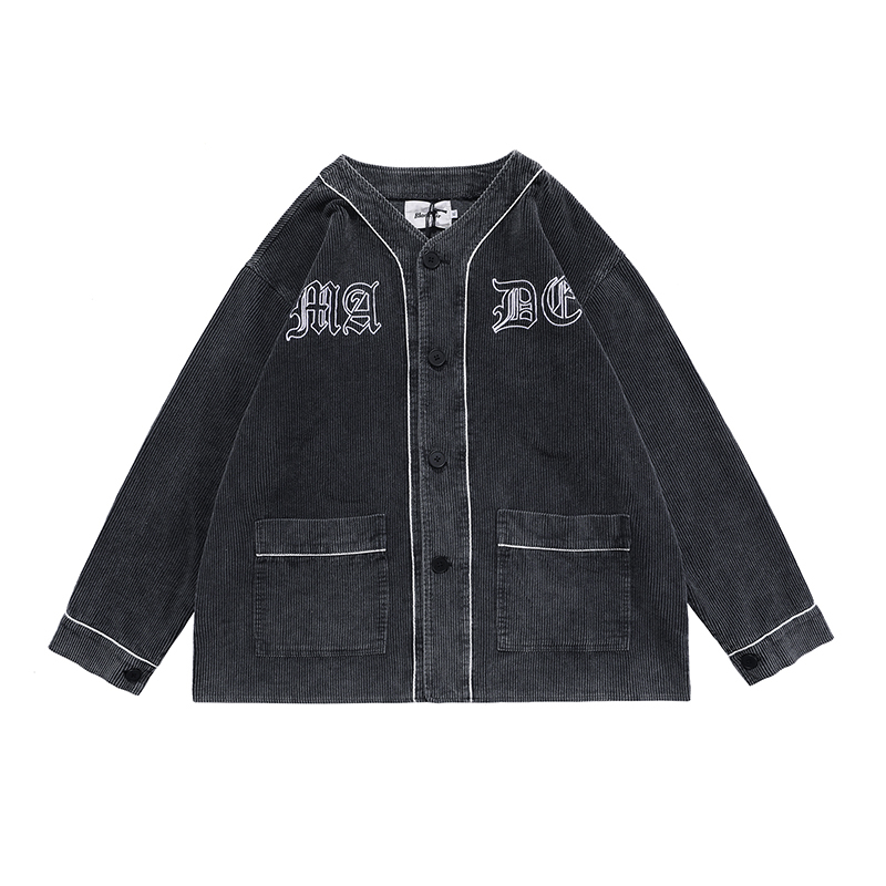 

2021 New Harajuku Letter Embroidery Corduroy Jacket Men and Women Single Breasted Oversize Casual Bomber Jackets Hip Hop Loose Coat Dieo, Lavender