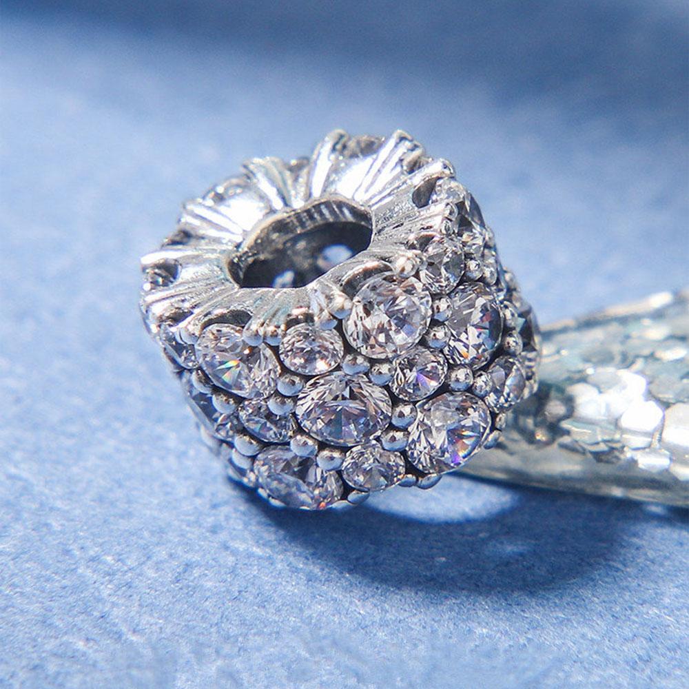 

925 Sterling Silver Clear Sparkle Charm Bead with Cubic Zirconia For European Style Jewelry Charm Bracelets