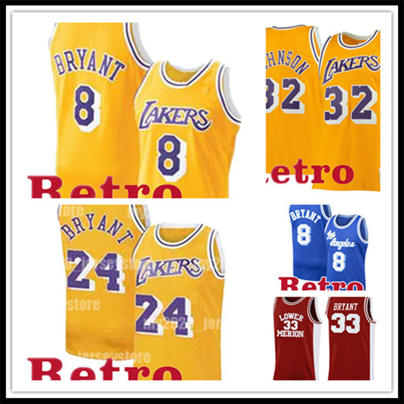 

8 Retro BRYANT Earvin 32 Johnson Jersey 23 James Shaquille 34 O'Neal Larry 33 Bird Jerseys LosAngelesLakersBasketball Jerseys, Black;red