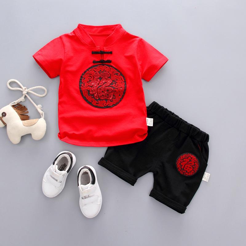 

Clothing Sets Year Clothes For Baby Boy Girls Chinese Style Set Kids Tang Suit Printed T-Shirt Shorts 2Pcs Children, White