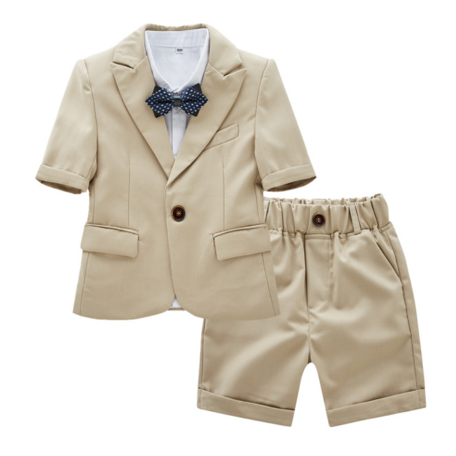 

Boys party clothing sets summer children lapel half sleeve blazers outwear+ casual shorts+shirts 3pcs children's day performance clothes A6900, Pink