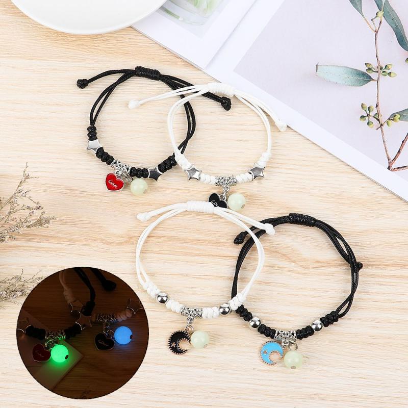 

Link, Chain 2Pcs/set Luminous Couple Bracelets Female Student Cat Cross Pendent Bracelet Simple Girlfriends Adjustable, Black