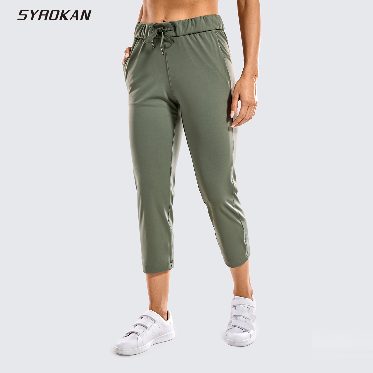 

Tight Leggings, Yoga Pant Women's On the Travel Mid Rise Joggers Casual Pants Crop with Pockets -23 Inches, Black01