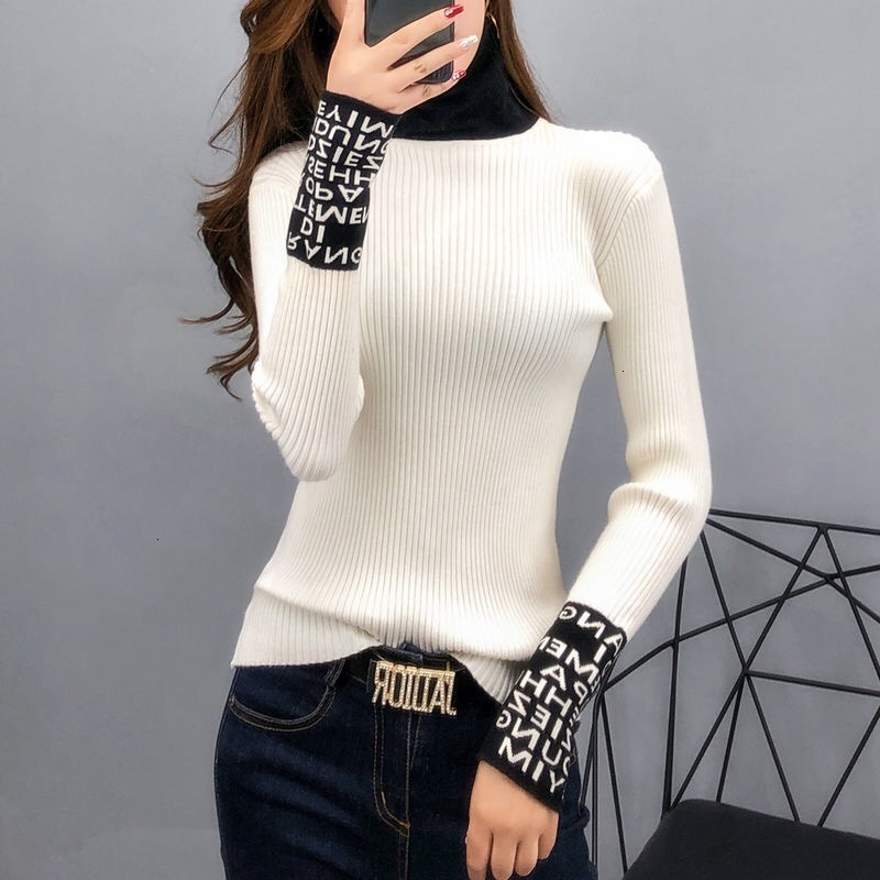 

Tight Sweater designers Basic clothes 2020 Thin Long Sleeved Women Sweaters And Pullovers Turtleneck Slim Sw1EO7, White;black